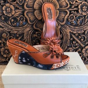L’Artiste by Spring Step Leather floral Denim Platform Shoes
